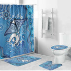 Torres Strait Islander Dhari Stingray Bathroom Set Aboriginal Dot Art Blue Pastel Style