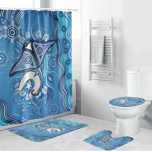 Torres Strait Islander Dhari Stingray Bathroom Set Aboriginal Dot Art Blue Pastel Style