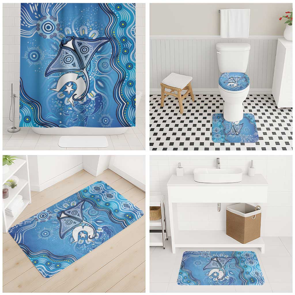 Torres Strait Islander Dhari Stingray Bathroom Set Aboriginal Dot Art Blue Pastel Style