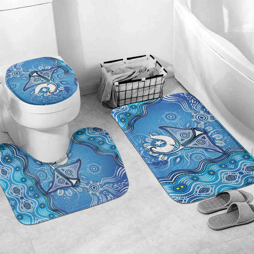Torres Strait Islander Dhari Stingray Bathroom Set Aboriginal Dot Art Blue Pastel Style