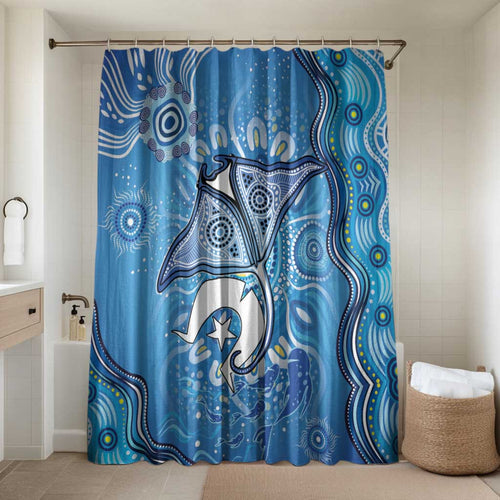 Torres Strait Islander Dhari Stingray Bathroom Set Aboriginal Dot Art Blue Pastel Style