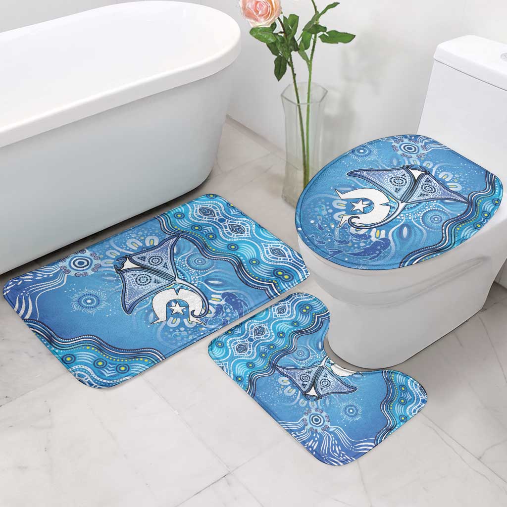 Torres Strait Islander Dhari Stingray Bathroom Set Aboriginal Dot Art Blue Pastel Style