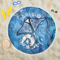 Torres Strait Islander Dhari Stingray Beach Blanket Aboriginal Dot Art Blue Pastel Style