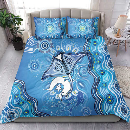 Torres Strait Islander Dhari Stingray Bedding Set Aboriginal Dot Art Blue Pastel Style