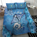 Torres Strait Islander Dhari Stingray Bedding Set Aboriginal Dot Art Blue Pastel Style