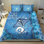 Torres Strait Islander Dhari Stingray Bedding Set Aboriginal Dot Art Blue Pastel Style
