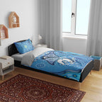 Torres Strait Islander Dhari Stingray Bedding Set Aboriginal Dot Art Blue Pastel Style