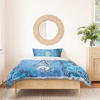 Torres Strait Islander Dhari Stingray Bedding Set Aboriginal Dot Art Blue Pastel Style