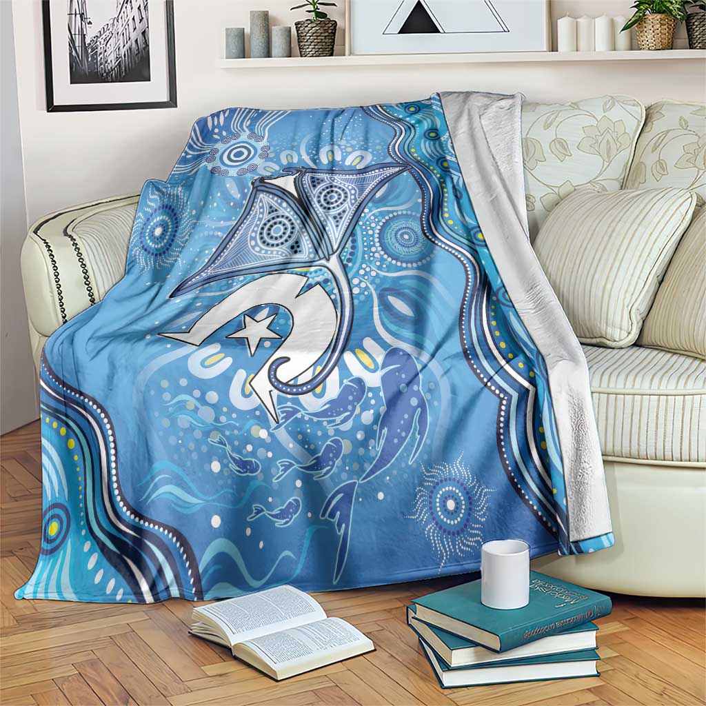 Torres Strait Islander Dhari Stingray Blanket Aboriginal Dot Art Blue Pastel Style