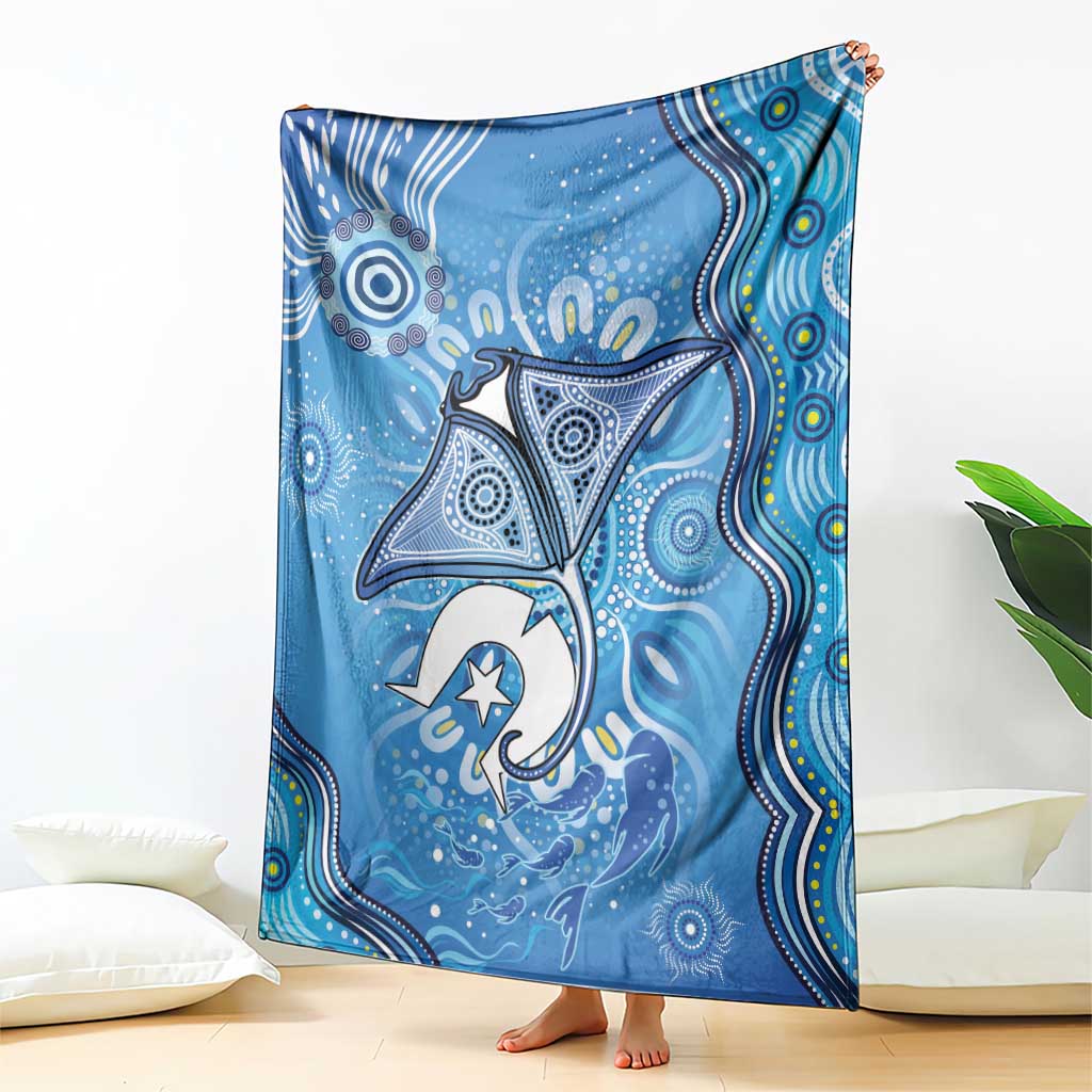 Torres Strait Islander Dhari Stingray Blanket Aboriginal Dot Art Blue Pastel Style
