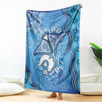 Torres Strait Islander Dhari Stingray Blanket Aboriginal Dot Art Blue Pastel Style