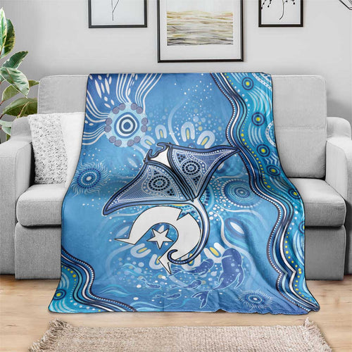 Torres Strait Islander Dhari Stingray Blanket Aboriginal Dot Art Blue Pastel Style