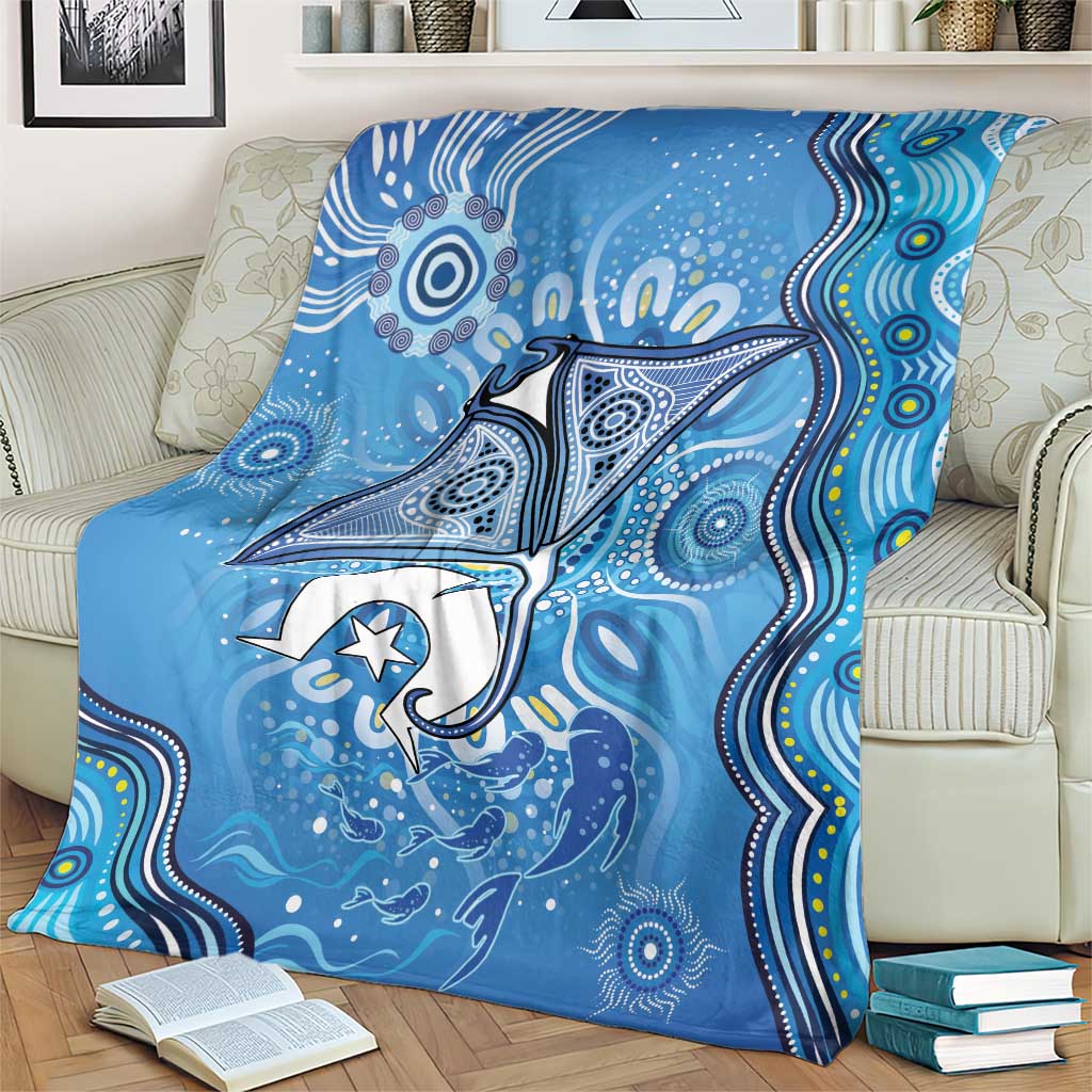 Torres Strait Islander Dhari Stingray Blanket Aboriginal Dot Art Blue Pastel Style