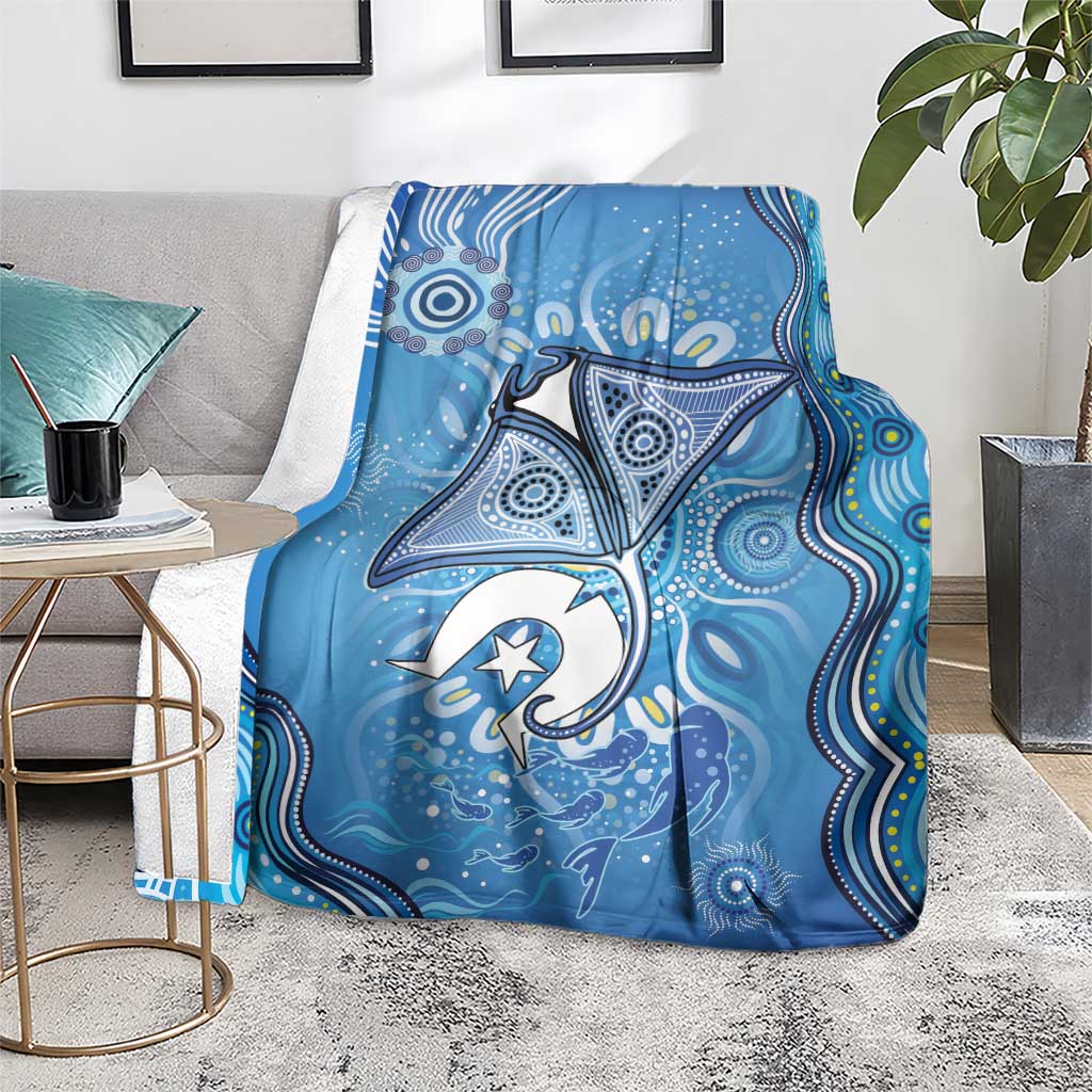 Torres Strait Islander Dhari Stingray Blanket Aboriginal Dot Art Blue Pastel Style