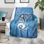 Torres Strait Islander Dhari Stingray Blanket Aboriginal Dot Art Blue Pastel Style