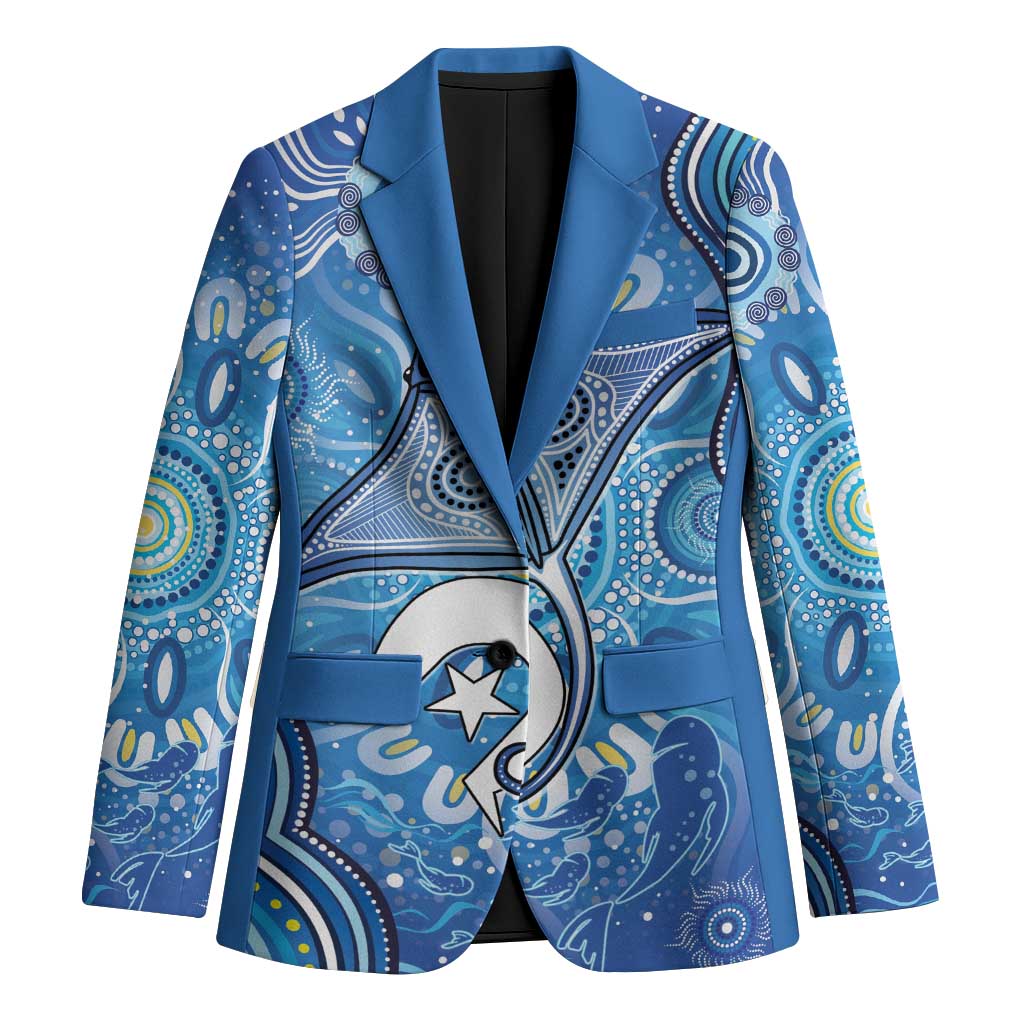 Torres Strait Islander Dhari Stingray Blazer Aboriginal Dot Art Blue Pastel Style