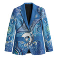 Torres Strait Islander Dhari Stingray Blazer Aboriginal Dot Art Blue Pastel Style