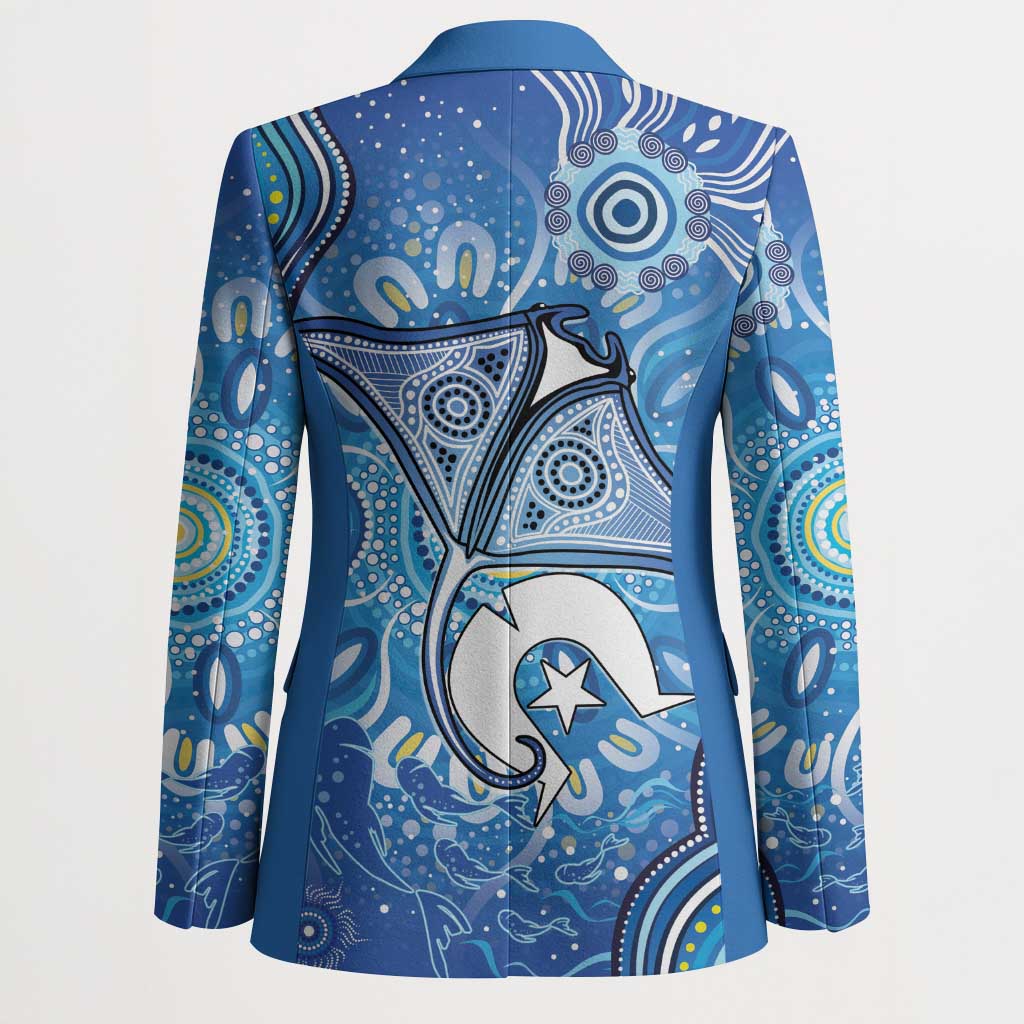 Torres Strait Islander Dhari Stingray Blazer Aboriginal Dot Art Blue Pastel Style