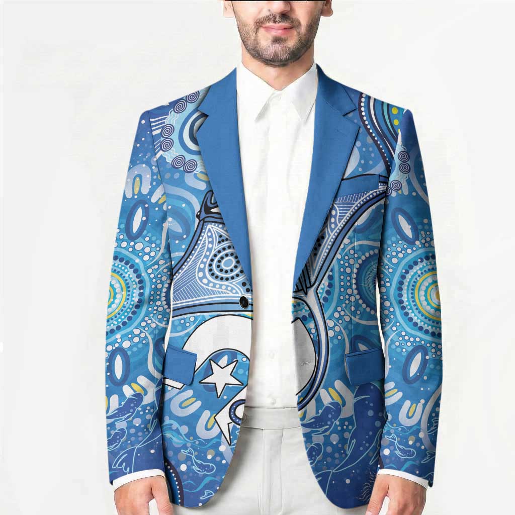 Torres Strait Islander Dhari Stingray Blazer Aboriginal Dot Art Blue Pastel Style