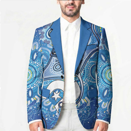 Torres Strait Islander Dhari Stingray Blazer Aboriginal Dot Art Blue Pastel Style