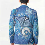 Torres Strait Islander Dhari Stingray Blazer Aboriginal Dot Art Blue Pastel Style