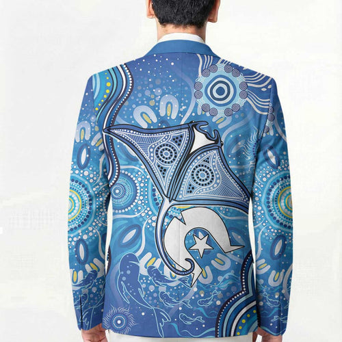 Torres Strait Islander Dhari Stingray Blazer Aboriginal Dot Art Blue Pastel Style