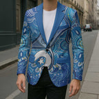 Torres Strait Islander Dhari Stingray Blazer Aboriginal Dot Art Blue Pastel Style