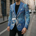 Torres Strait Islander Dhari Stingray Blazer Aboriginal Dot Art Blue Pastel Style