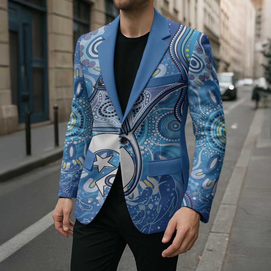 Torres Strait Islander Dhari Stingray Blazer Aboriginal Dot Art Blue Pastel Style