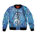 Torres Strait Islander Dhari Stingray Bomber Jacket Aboriginal Dot Art Blue Pastel Style
