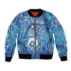 Torres Strait Islander Dhari Stingray Bomber Jacket Aboriginal Dot Art Blue Pastel Style