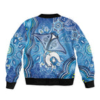 Torres Strait Islander Dhari Stingray Bomber Jacket Aboriginal Dot Art Blue Pastel Style
