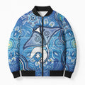 Torres Strait Islander Dhari Stingray Bomber Puffer Jacket Aboriginal Dot Art Blue Pastel Style