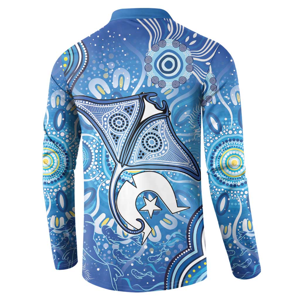 Torres Strait Islander Dhari Stingray Button Sweatshirt Aboriginal Dot Art Blue Pastel Style