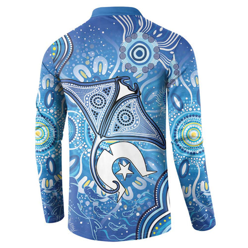 Torres Strait Islander Dhari Stingray Button Sweatshirt Aboriginal Dot Art Blue Pastel Style