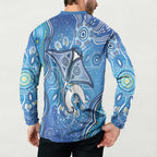 Torres Strait Islander Dhari Stingray Button Sweatshirt Aboriginal Dot Art Blue Pastel Style