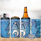 Torres Strait Islander Dhari Stingray 4 in 1 Can Cooler Tumbler Aboriginal Dot Art Blue Pastel Style