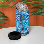 Torres Strait Islander Dhari Stingray 4 in 1 Can Cooler Tumbler Aboriginal Dot Art Blue Pastel Style