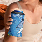 Torres Strait Islander Dhari Stingray 4 in 1 Can Cooler Tumbler Aboriginal Dot Art Blue Pastel Style