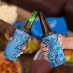 Torres Strait Islander Dhari Stingray 4 in 1 Can Cooler Tumbler Aboriginal Dot Art Blue Pastel Style
