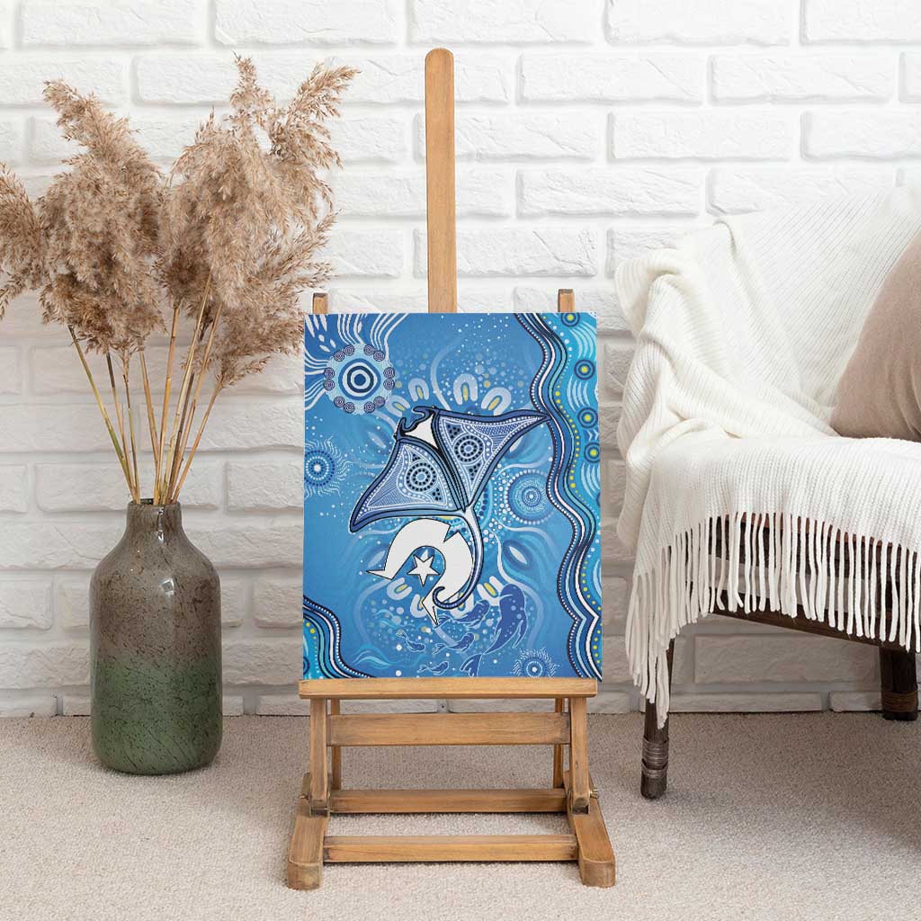 Torres Strait Islander Dhari Stingray Canvas Wall Art Aboriginal Dot Art Blue Pastel Style