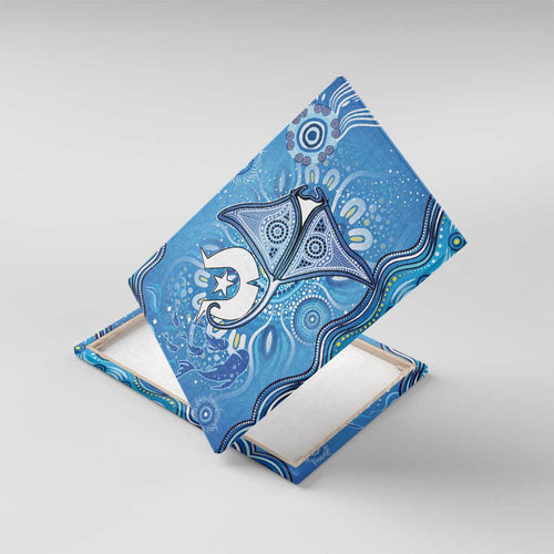 Torres Strait Islander Dhari Stingray Canvas Wall Art Aboriginal Dot Art Blue Pastel Style