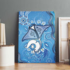 Torres Strait Islander Dhari Stingray Canvas Wall Art Aboriginal Dot Art Blue Pastel Style