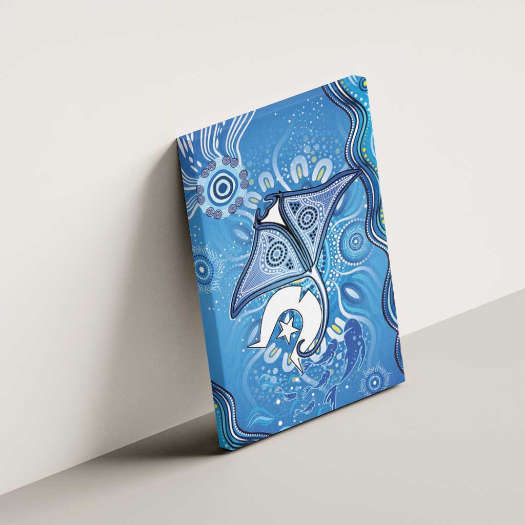 Torres Strait Islander Dhari Stingray Canvas Wall Art Aboriginal Dot Art Blue Pastel Style