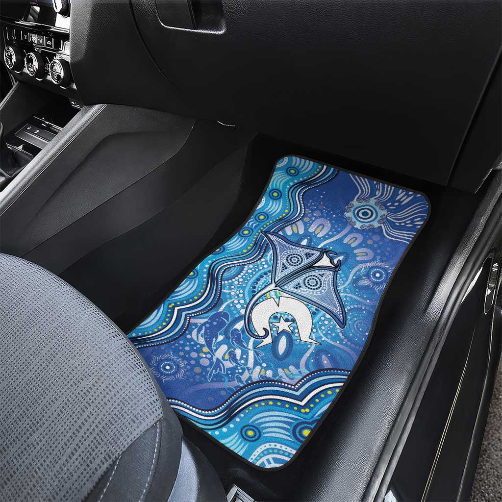 Torres Strait Islander Dhari Stingray Car Mats Aboriginal Dot Art Blue Pastel Style