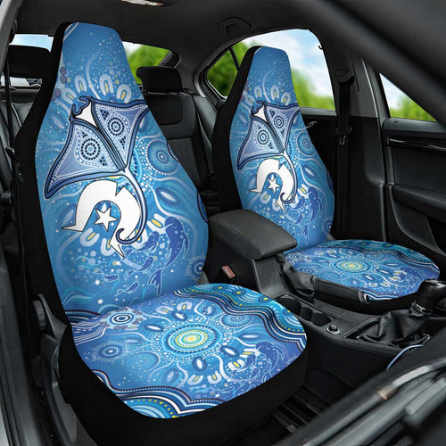 Torres Strait Islander Dhari Stingray Car Seat Cover Aboriginal Dot Art Blue Pastel Style