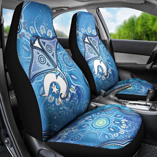Torres Strait Islander Dhari Stingray Car Seat Cover Aboriginal Dot Art Blue Pastel Style
