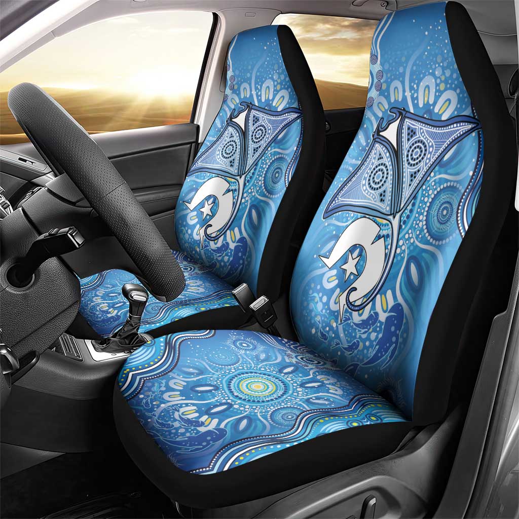 Torres Strait Islander Dhari Stingray Car Seat Cover Aboriginal Dot Art Blue Pastel Style