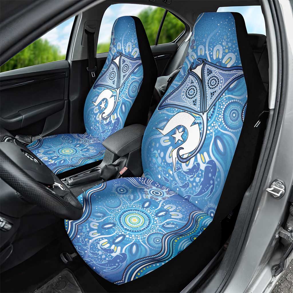 Torres Strait Islander Dhari Stingray Car Seat Cover Aboriginal Dot Art Blue Pastel Style
