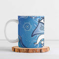 Torres Strait Islander Dhari Stingray Ceramic Mug Aboriginal Dot Art Blue Pastel Style